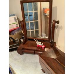 Toilet mirror with 2 little draws for jewelry etc. Solid mahogany wood. Antique