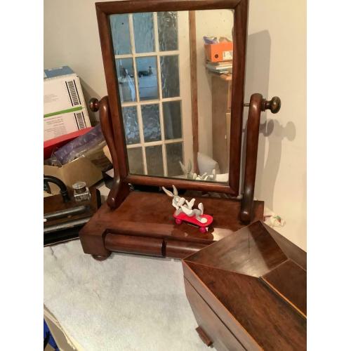 Toilet mirror with 2 little draws for jewelry etc. Solid mahogany wood. Antique