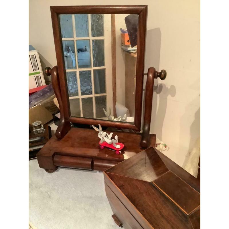 Toilet mirror with 2 little draws for jewelry etc. Solid mahogany wood. Antique