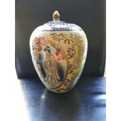Japanese Royal Satsuma Crackle Glaze lidded Vase,Stunning colours.