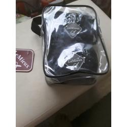 For sale black pair horses dressage bandages in zip bag label on large