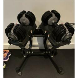 Pair Of Men Health adjustable dumbbells 32.5kg & Stand
