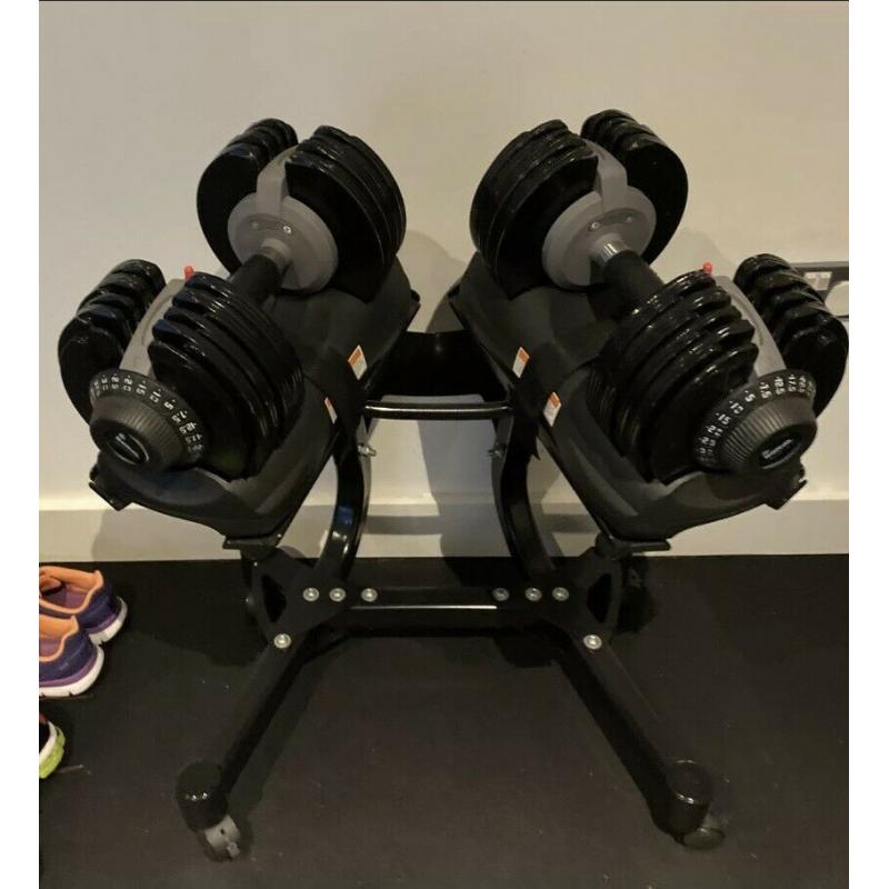 Pair Of Men Health adjustable dumbbells 32.5kg & Stand