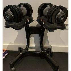 Pair Of Men Health adjustable dumbbells 32.5kg & Stand