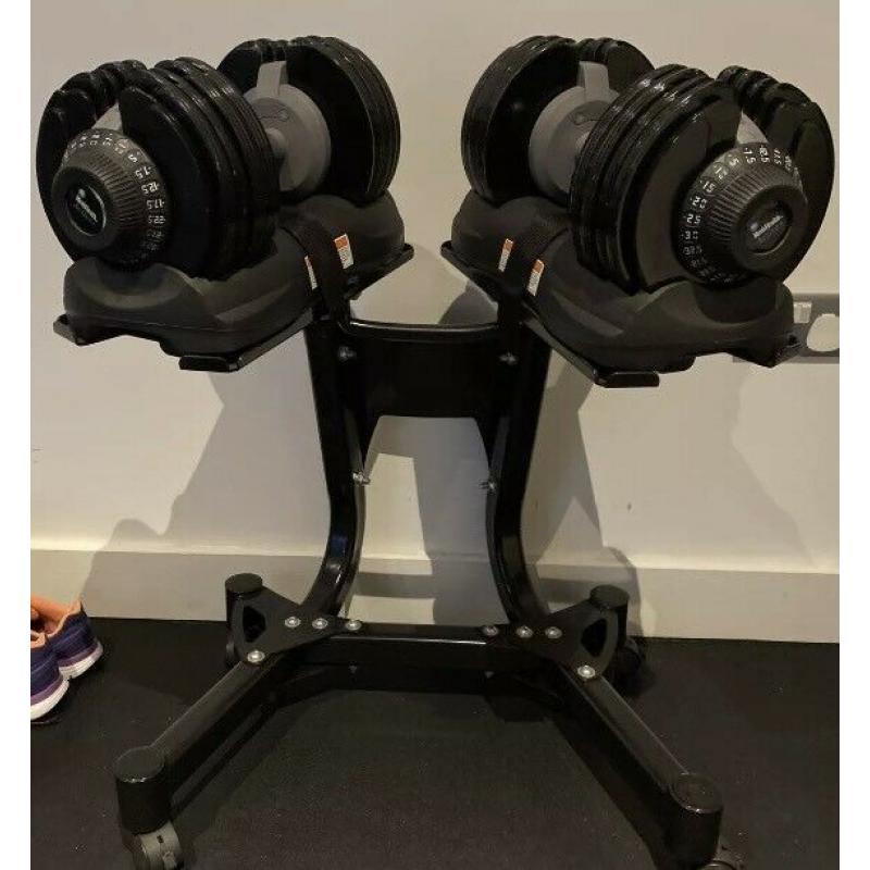 Pair Of Men Health adjustable dumbbells 32.5kg & Stand