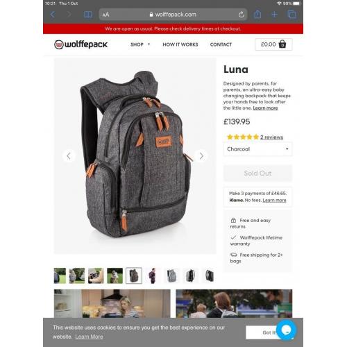Half selling price, brand new Luna backpack by Wolffepack.