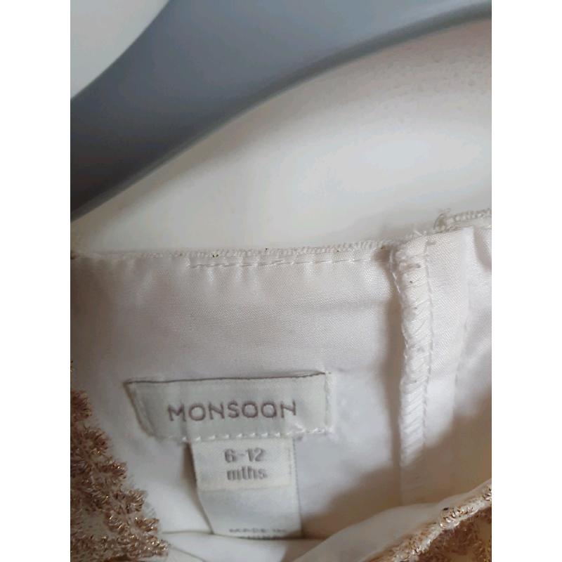 Monsoon white and gold dress 6-12months