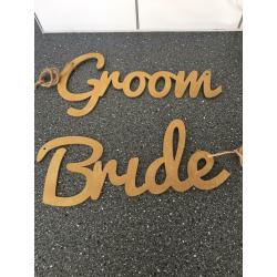 Wooden bride and groom chair signs ?15 wedding