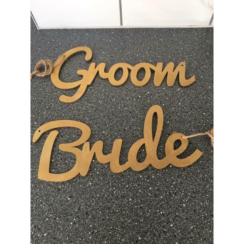 Wooden bride and groom chair signs ?15 wedding
