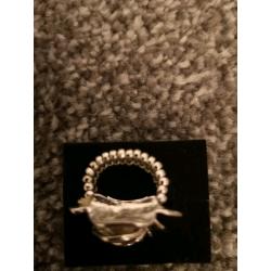Silver rose bead ring