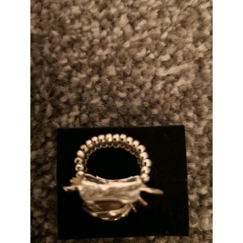 Silver rose bead ring