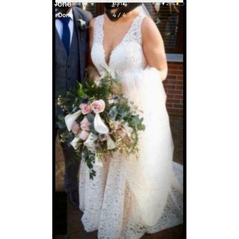 Wedding dress & cathedral length veil