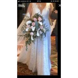 Wedding dress & cathedral length veil