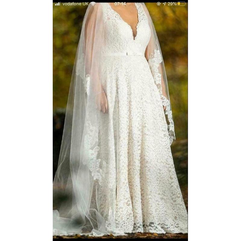 Wedding dress & cathedral length veil