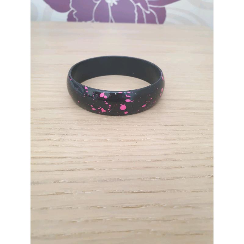 Black Bangle With Pink Splashes