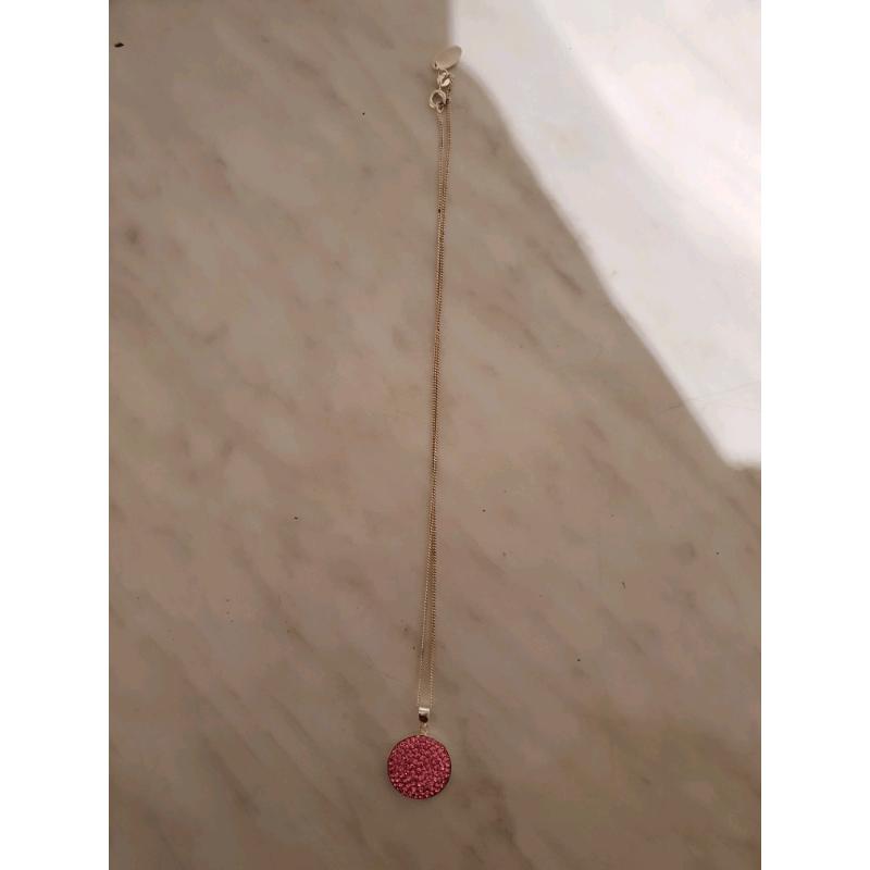 Silver Necklace With Pink Diamonte Pendant
