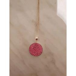 Silver Necklace With Pink Diamonte Pendant