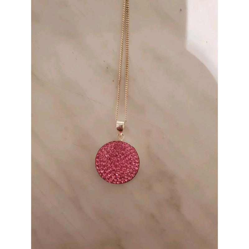 Silver Necklace With Pink Diamonte Pendant