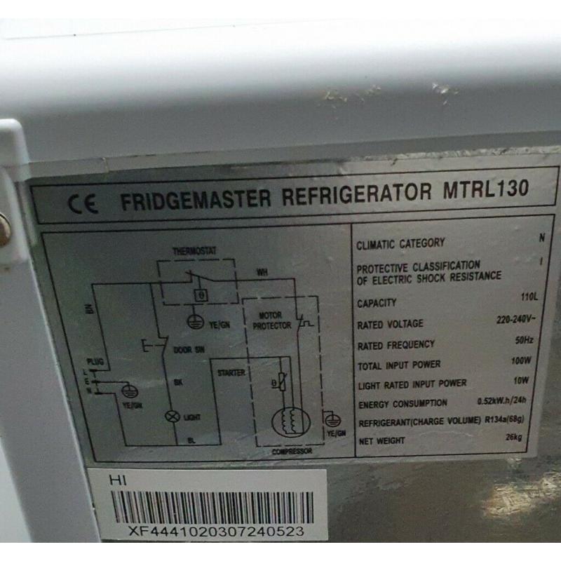MTRL130 Fridgemaster 50cm Under Counter Larder Fridge, mini FRIDGE