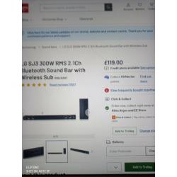 LG 300WATT SOUND BAR WITH SUBWOOFER NEW CONDITION