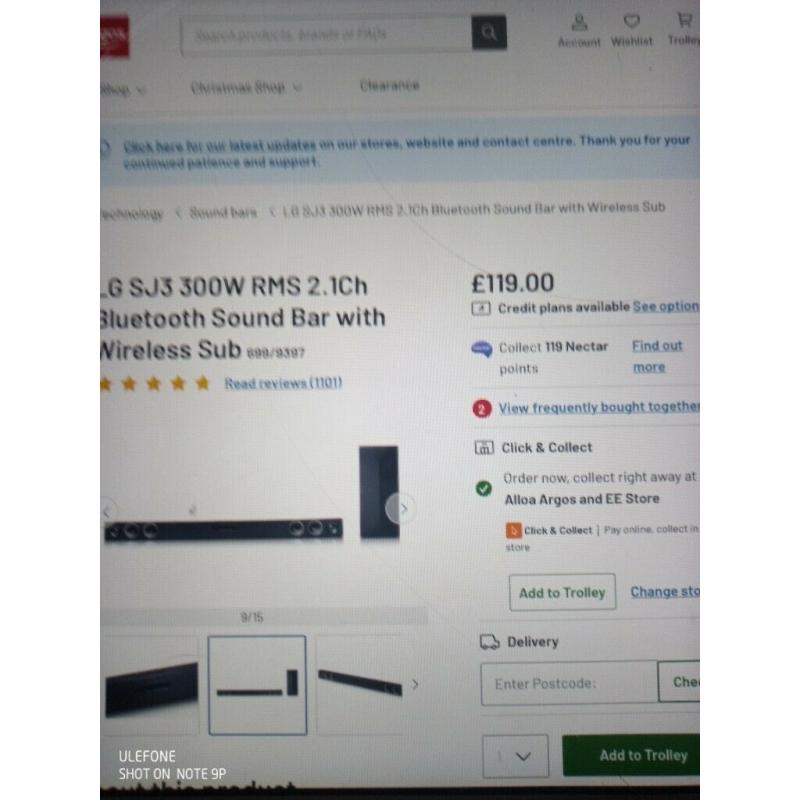 LG 300WATT SOUND BAR WITH SUBWOOFER NEW CONDITION