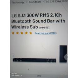 LG 300WATT SOUND BAR WITH SUBWOOFER NEW CONDITION