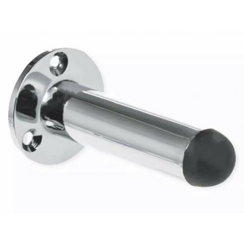 CHROME PROJECTING DOOR STOP Metal Wall Mounted Doorstop Rubber Buffer Stopper