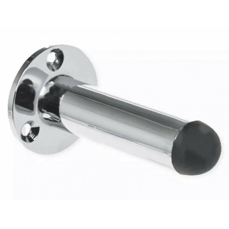 CHROME PROJECTING DOOR STOP Metal Wall Mounted Doorstop Rubber Buffer Stopper
