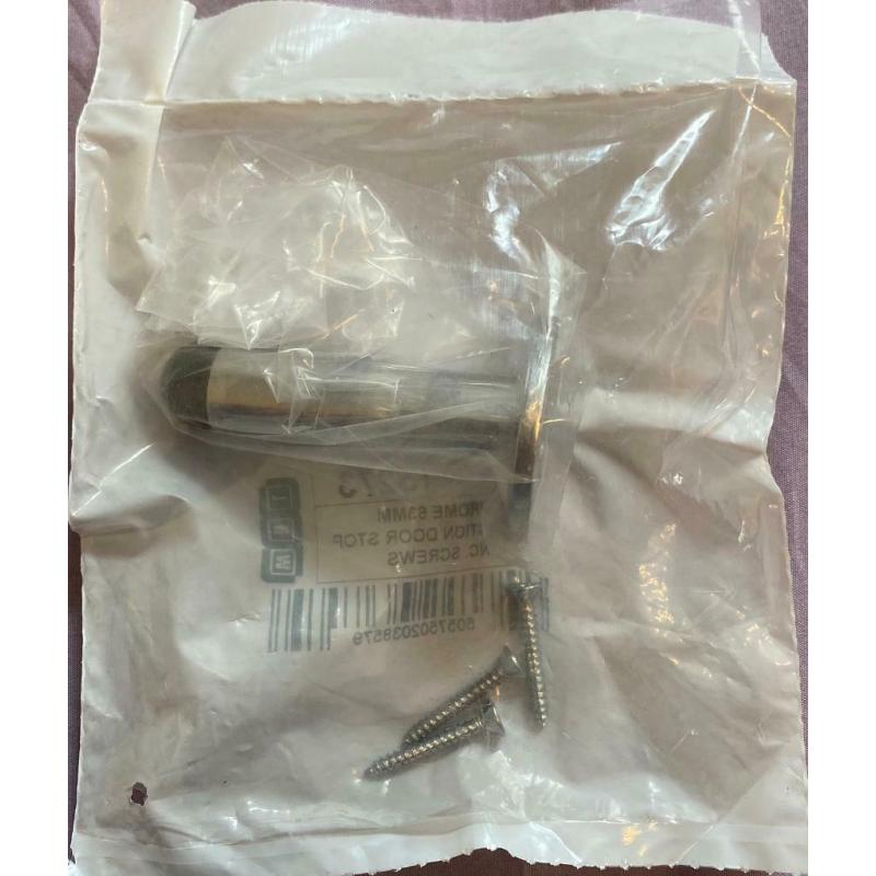 CHROME PROJECTING DOOR STOP Metal Wall Mounted Doorstop Rubber Buffer Stopper