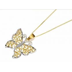9ct Two Colour Gold Filigree Butterfly Necklace -