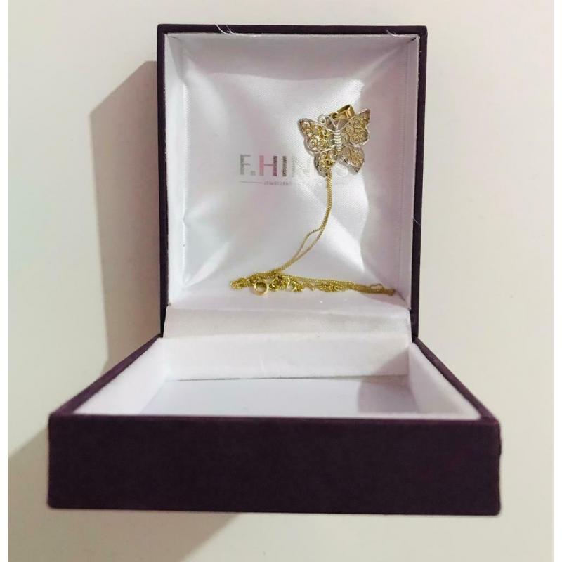 9ct Two Colour Gold Filigree Butterfly Necklace -