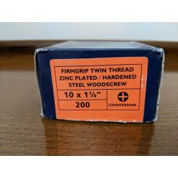 200 COUNTERSUNK FIRMGRIP TWIN THREAD ZINC PLATED STEEL WOODSCREWS 10 X 1.25" NEW
