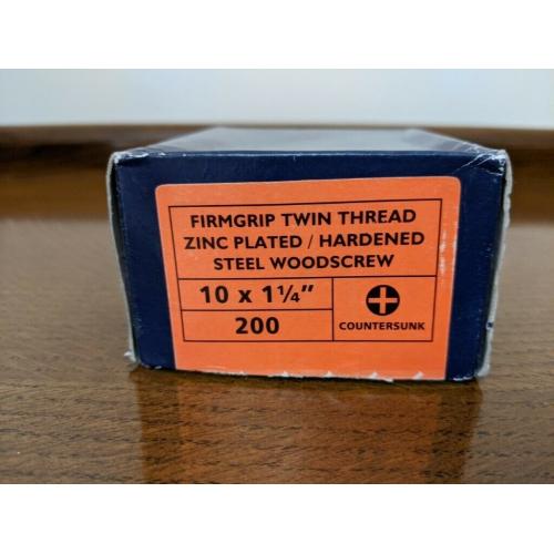 200 COUNTERSUNK FIRMGRIP TWIN THREAD ZINC PLATED STEEL WOODSCREWS 10 X 1.25" NEW