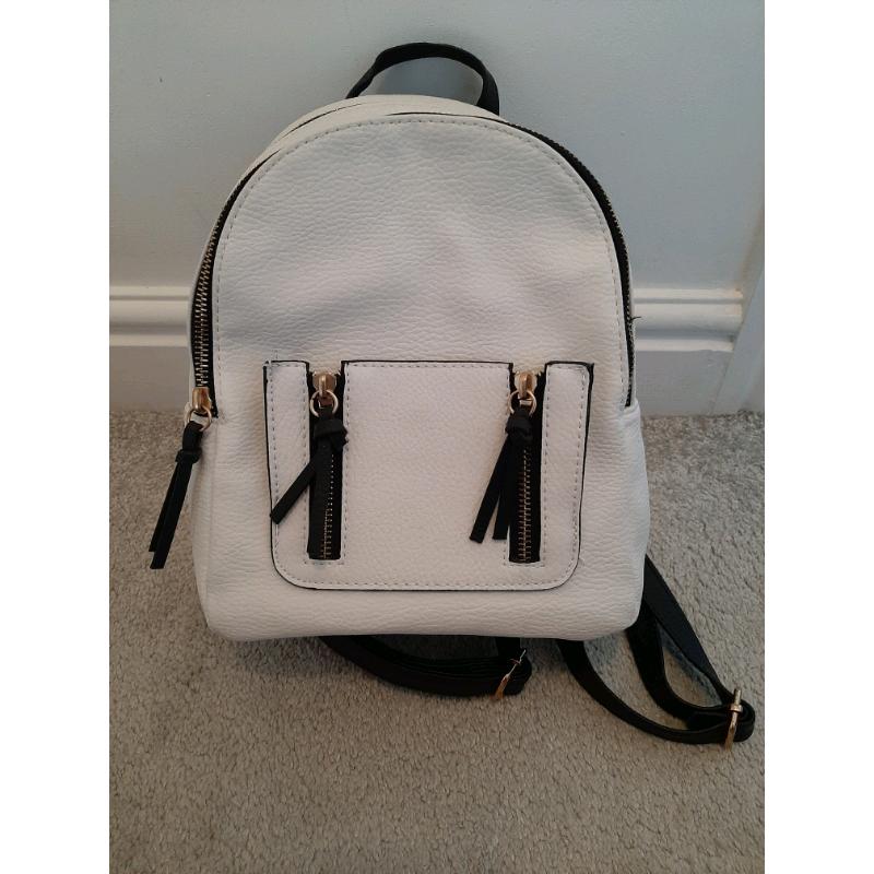 Girls White Leather Small Backpack