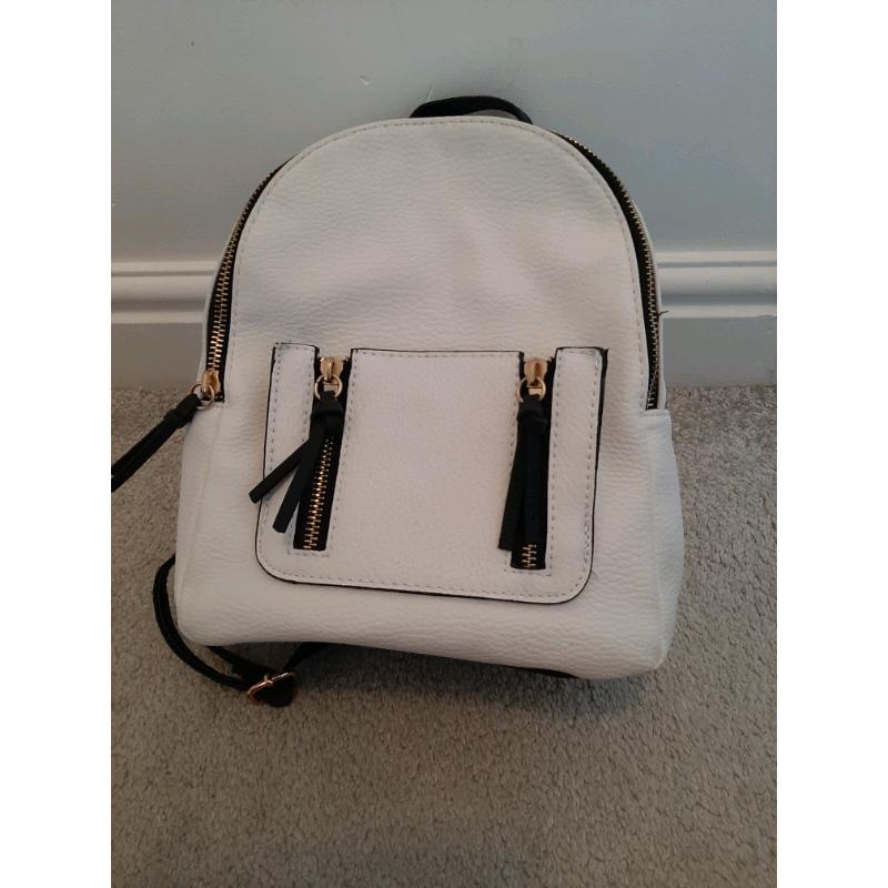 Girls White Leather Small Backpack