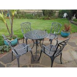 GARDEN / PATIO SET - TABLE AND 4 CHAIRS - CAST ALUMINIUM -