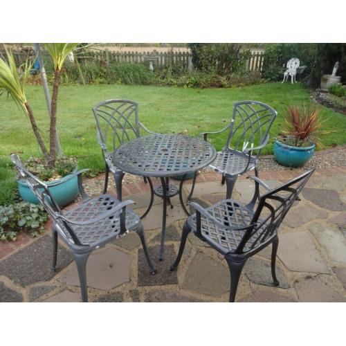 GARDEN / PATIO SET - TABLE AND 4 CHAIRS - CAST ALUMINIUM -