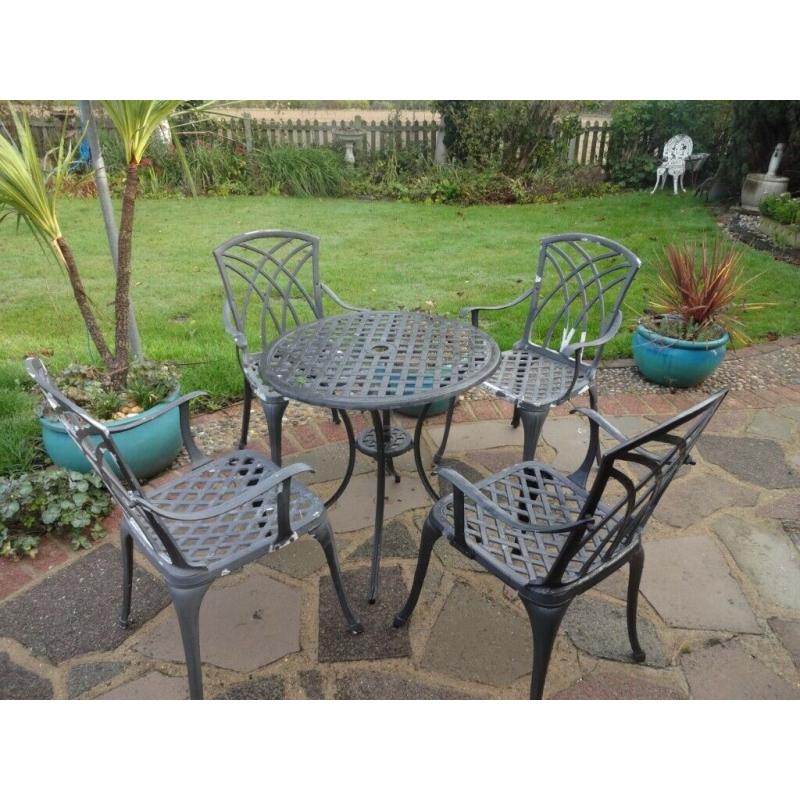 GARDEN / PATIO SET - TABLE AND 4 CHAIRS - CAST ALUMINIUM -