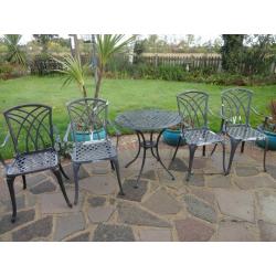 GARDEN / PATIO SET - TABLE AND 4 CHAIRS - CAST ALUMINIUM -