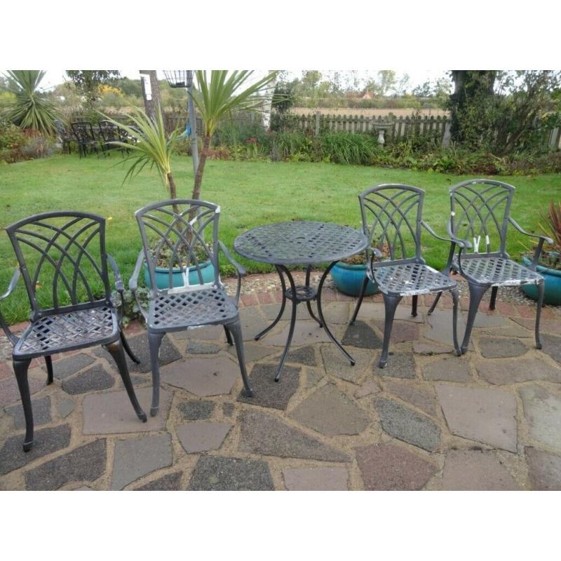 GARDEN / PATIO SET - TABLE AND 4 CHAIRS - CAST ALUMINIUM -