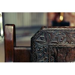 Ornate Carved Asian Influenced Wooden Bench