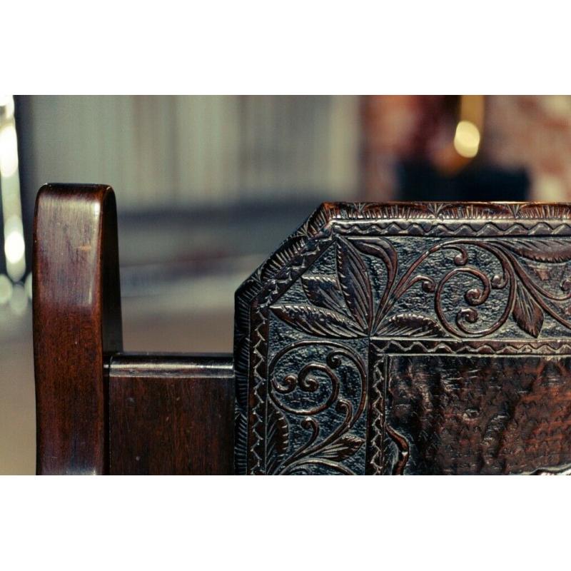 Ornate Carved Asian Influenced Wooden Bench