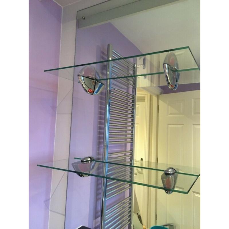 3 Contemporary Glass shelves with chrome brackets