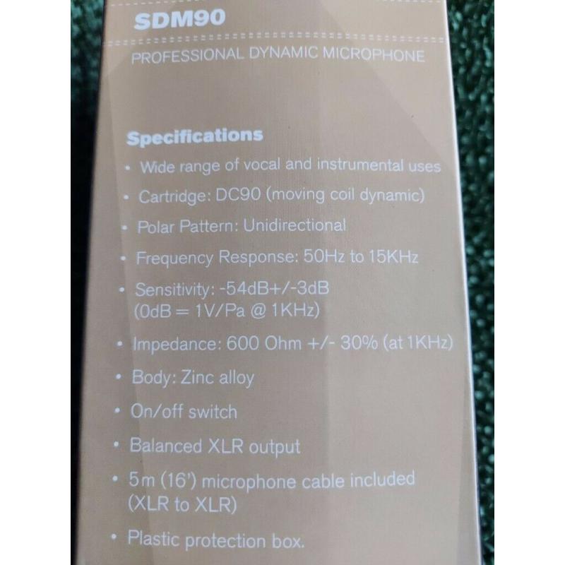 Un-Used Stagg SDM90 Professional Cardioid Dynamic Microphone & Cable