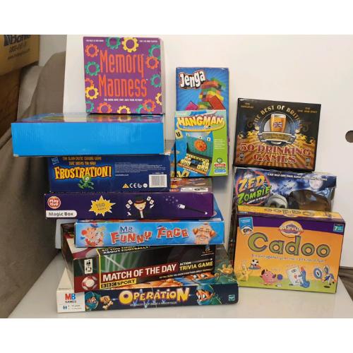 Various board games, Tetris, Hangman Memory Madness, Drinking Game etc