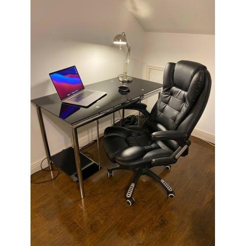 Black Glass/Metal Desk with Keyboard Tray & Office Chair