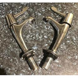 Pair of Chrome Lever Taps. Tall Neck. Hot Cold Ceramic Valves. Unused.