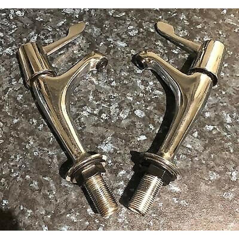 Pair of Chrome Lever Taps. Tall Neck. Hot Cold Ceramic Valves. Unused.