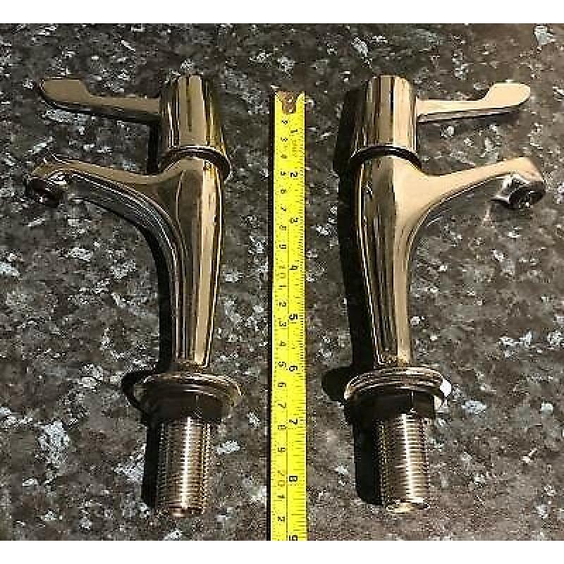 Pair of Chrome Lever Taps. Tall Neck. Hot Cold Ceramic Valves. Unused.