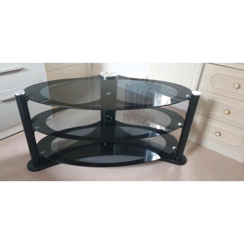 Gloss Black & Silver 3 tier Glass TV Stand